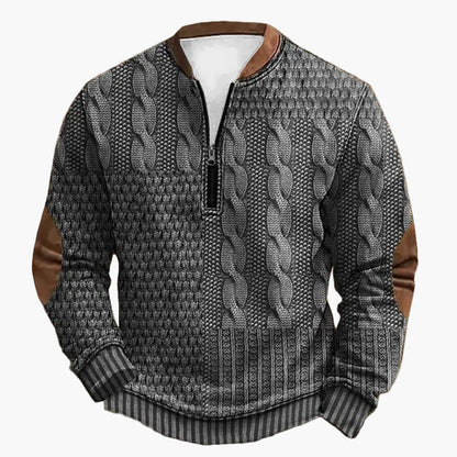 Pull-over homme en maille avec motif torsadé et fermeture éclair quart de zip – Pull décontracté à la mode pour l'automne et l'hiver