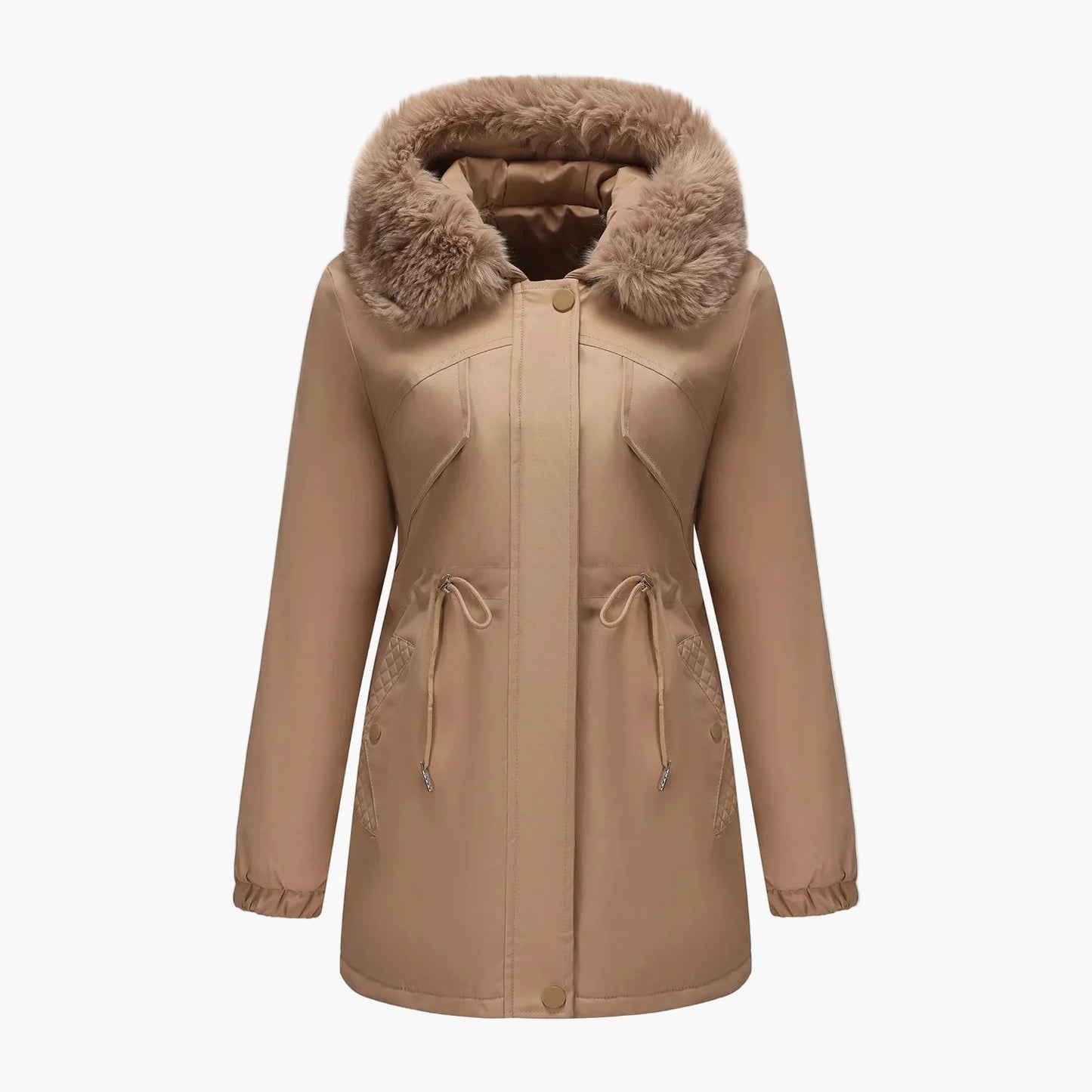 Damen Winterparka mit Kapuze und Kunstpelzkragen – Eleganter Mantel für kalte Tage