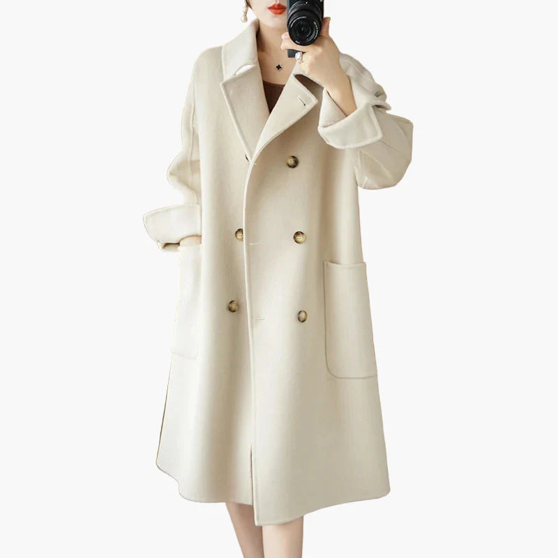 Damen Eleganter Zweireiher Wintermantel – Klassischer City-Chic für Alltag und Büro