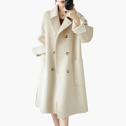 Damen Eleganter Zweireiher Wintermantel – Klassischer City-Chic für Alltag und Büro