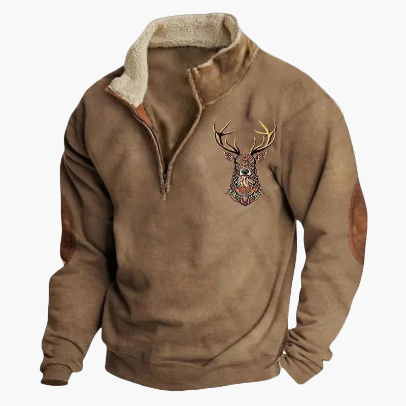 Herren Western Style Pullover mit Azteken-Muster und Longhorn-Motiv – Bequemer Freizeit-Sweater für Outdoor & Alltag