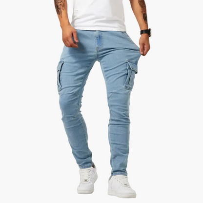 Herren Cargo Jeanshose Slim Fit Streetwear Freizeitstil