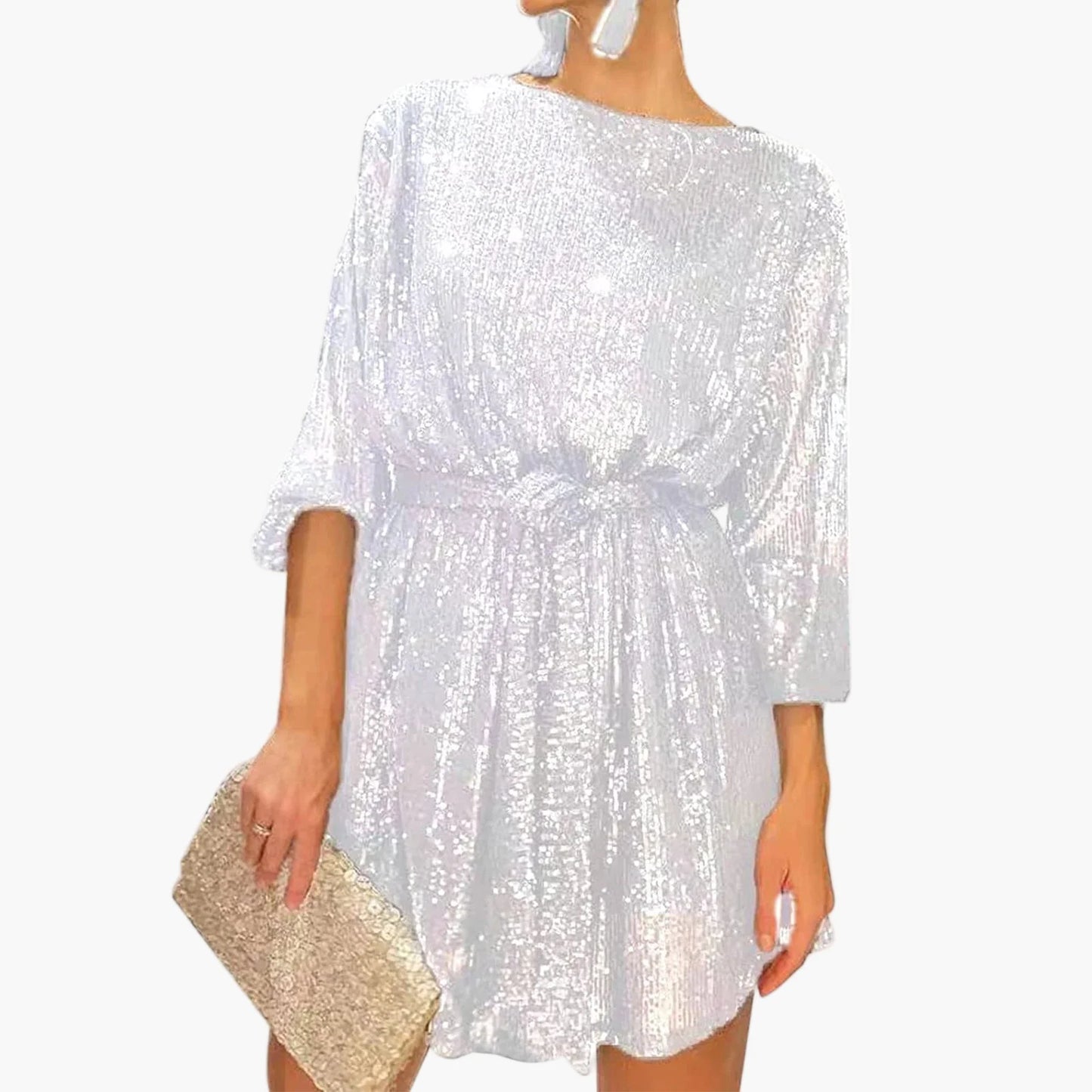 Miniabito da donna con paillettes e cintura – Abito elegante per feste e cocktail
