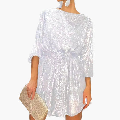 Miniabito da donna con paillettes e cintura – Abito elegante per feste e cocktail