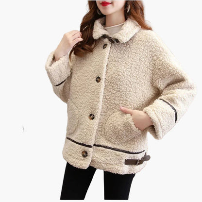 Giacca da mezza stagione in pelliccia teddy da donna con collo alto – Giacca casual alla moda per autunno e inverno