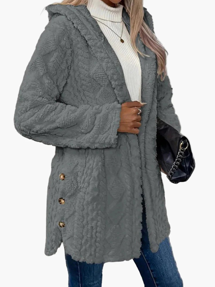Damen Kuscheliger Kapuzen-Cardigan mit Knöpfen – Lässige Herbst Winter Jacke