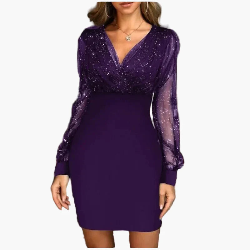 Abito da sera da donna con glitter e maniche trasparenti – Abito da festa elegante per occasioni festive