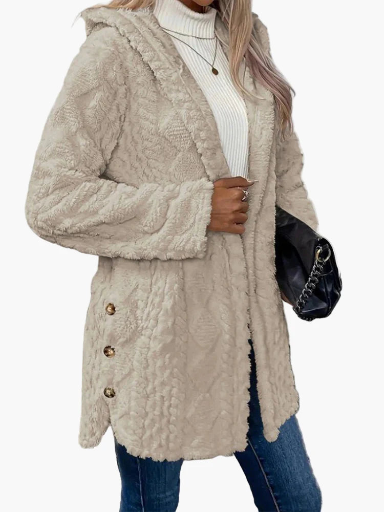 Damen Kuscheliger Kapuzen-Cardigan mit Knöpfen – Lässige Herbst Winter Jacke