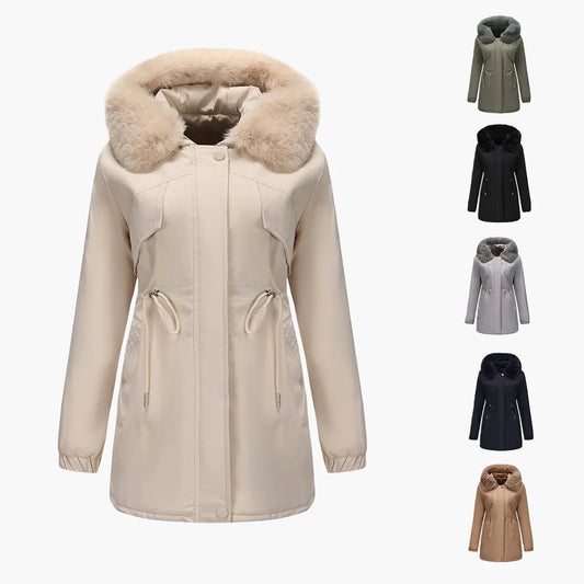 Damen Winterparka mit Kapuze und Kunstpelzkragen – Eleganter Mantel für kalte Tage