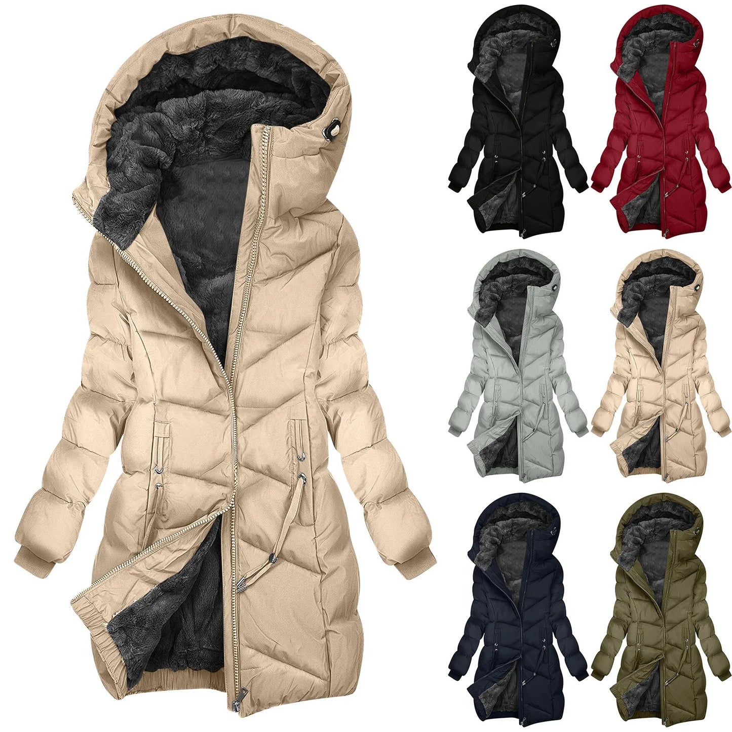 Abrigo de invierno largo acolchado para mujer con capucha – Parka outdoor cortavientos y cálido