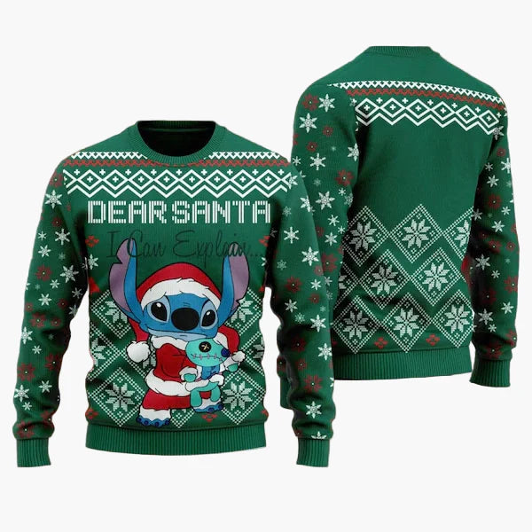 Suéter navideño unisex Merry Stitchmas – Suéter feo de Navidad divertido con dibujo animado