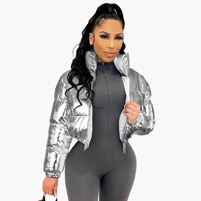 Damen Steppjacke Kurze Trendjacke Glänzend Streetwear Wintermode