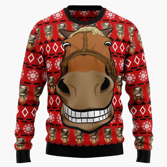Unisex Lustiger Pferde-Gesichts-Pullover – Perfekter Ugly Christmas Sweater für Weihnachten & Partys