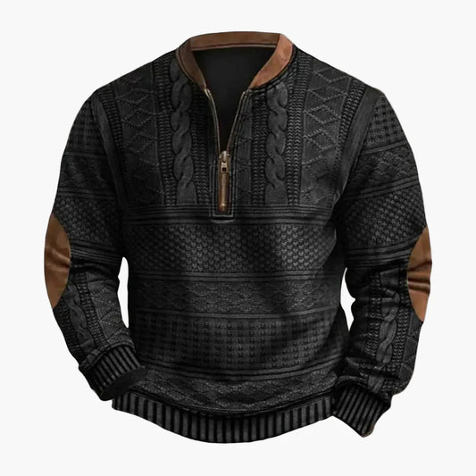 Herren Sweatshirt Halber Reißverschluss Rhombus Struktur Patchwork Pullover für Alltag und Outdoor
