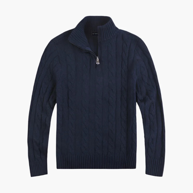 Herren Pullover mit Zopfmuster und halbem Reißverschluss – Eleganter Freizeit-Strickpullover
