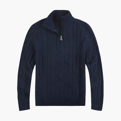 Herren Pullover mit Zopfmuster und halbem Reißverschluss – Eleganter Freizeit-Strickpullover