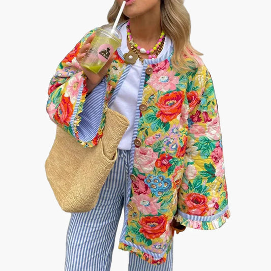 Giacca trapuntata boho da donna con motivo floreale – Giacca primaverile casual per tempo libero e vacanze