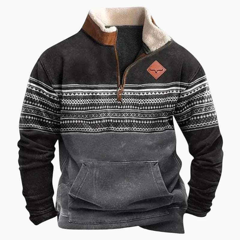 Herren Vintage Western Half-Zip Pullover mit Ethno-Muster für Outdoor und Freizeit