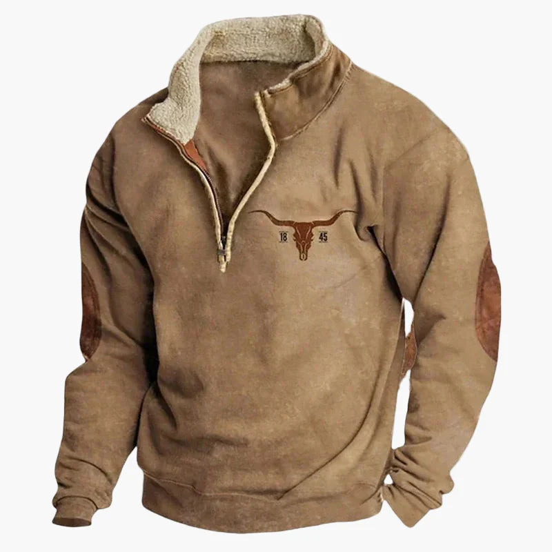 Herren Western Style Pullover mit Azteken-Muster und Longhorn-Motiv – Bequemer Freizeit-Sweater für Outdoor & Alltag