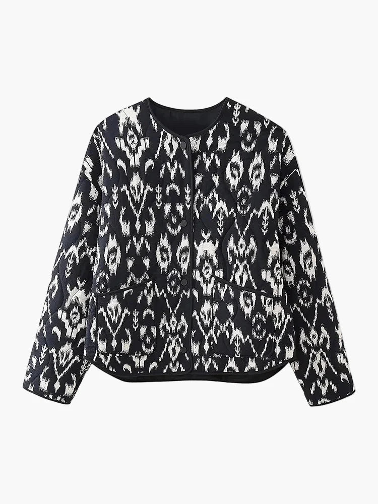 Damernas quiltade jacka med ikat-mönster – Moderiktig övergångsjacka, avslappnad stil för vardag och fritid