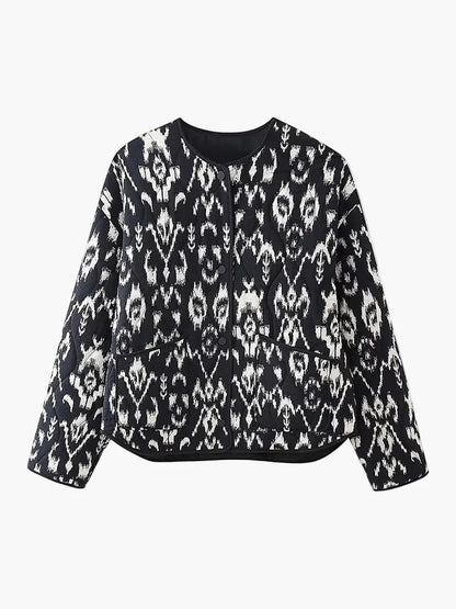 Damernas quiltade jacka med ikat-mönster – Moderiktig övergångsjacka, avslappnad stil för vardag och fritid