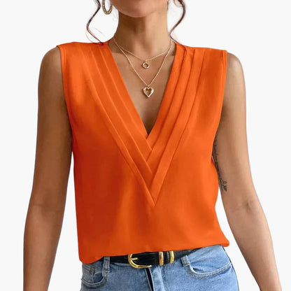 Dam Elegant ärmlös blus med V-ringning för kontor och vardag