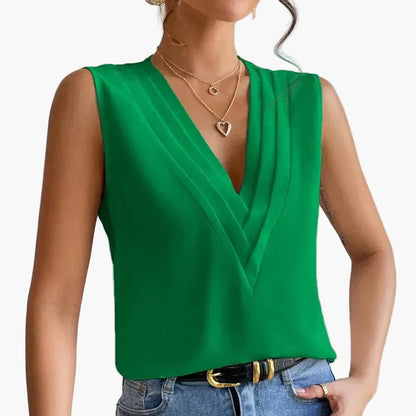 Dam Elegant ärmlös blus med V-ringning för kontor och vardag