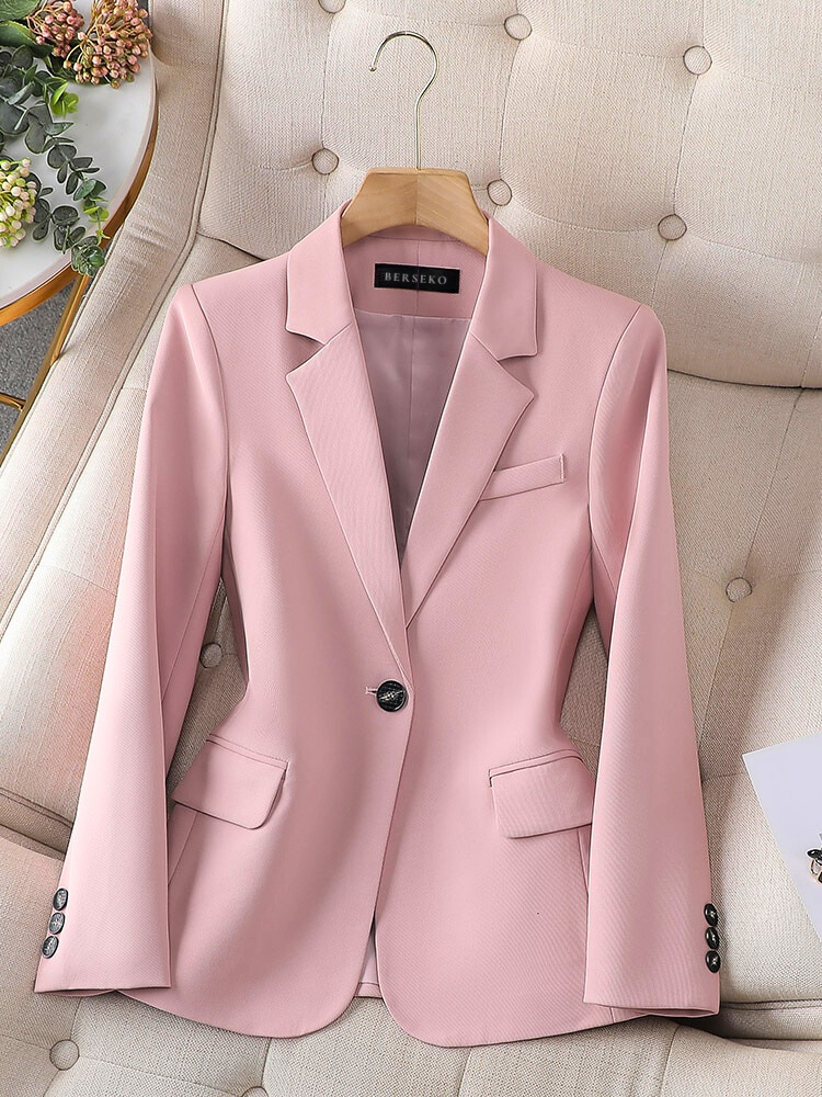 Damen Eleganter Blazer in Rosa – Slim Fit mit Reverskragen und Ein-Knopf-Verschluss