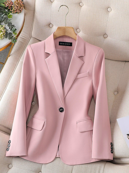 Damen Eleganter Blazer in Rosa – Slim Fit mit Reverskragen und Ein-Knopf-Verschluss