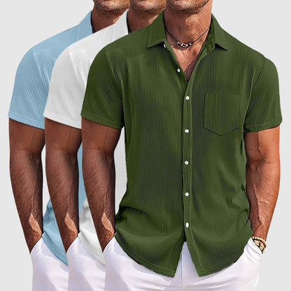 Chemise d'été homme à rayures – Manches courtes, chemise moderne de loisirs et business