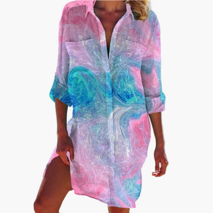 Dames Oversize Hemdblousejurk in Tie-Dye Stijl – Casual Zomermode voor Strand en Vrije Tijd