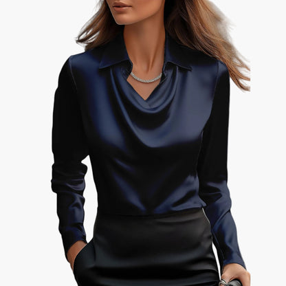 Damen Businessbluse mit Wasserfallkragen – Elegante Büro- & Abendmode