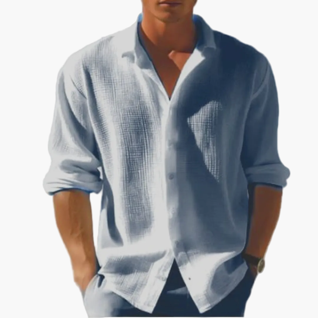 Camicia da uomo a manica lunga per il tempo libero con colletto revers – Camicia estiva moderna per tutti i giorni e vacanze