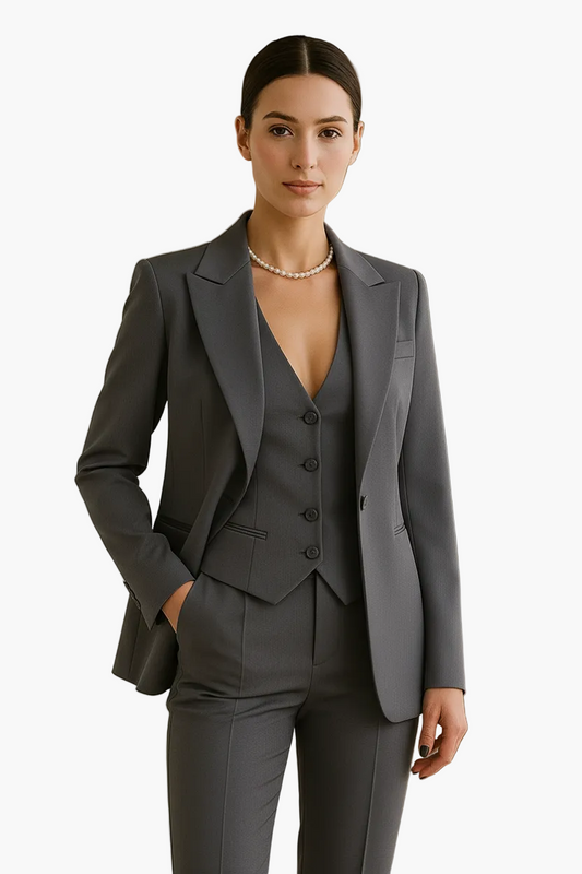 Conjunto de traje de negocios para mujer – Traje de tres piezas con blazer, chaleco y pantalón – Look elegante para oficina y eventos