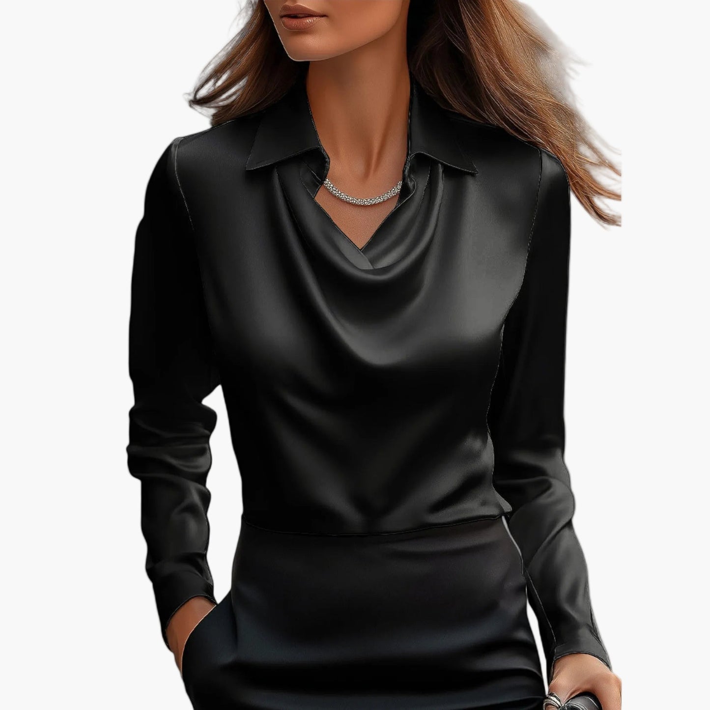 Damen Businessbluse mit Wasserfallkragen – Elegante Büro- & Abendmode