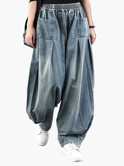 Dam Vida baggy jeans streetwear casual med elastisk midja – Avslappnad mode för vardag och fritid