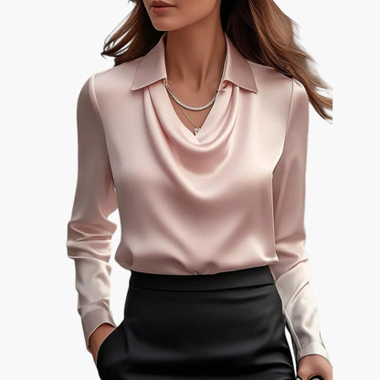 Damen Businessbluse mit Wasserfallkragen – Elegante Büro- & Abendmode