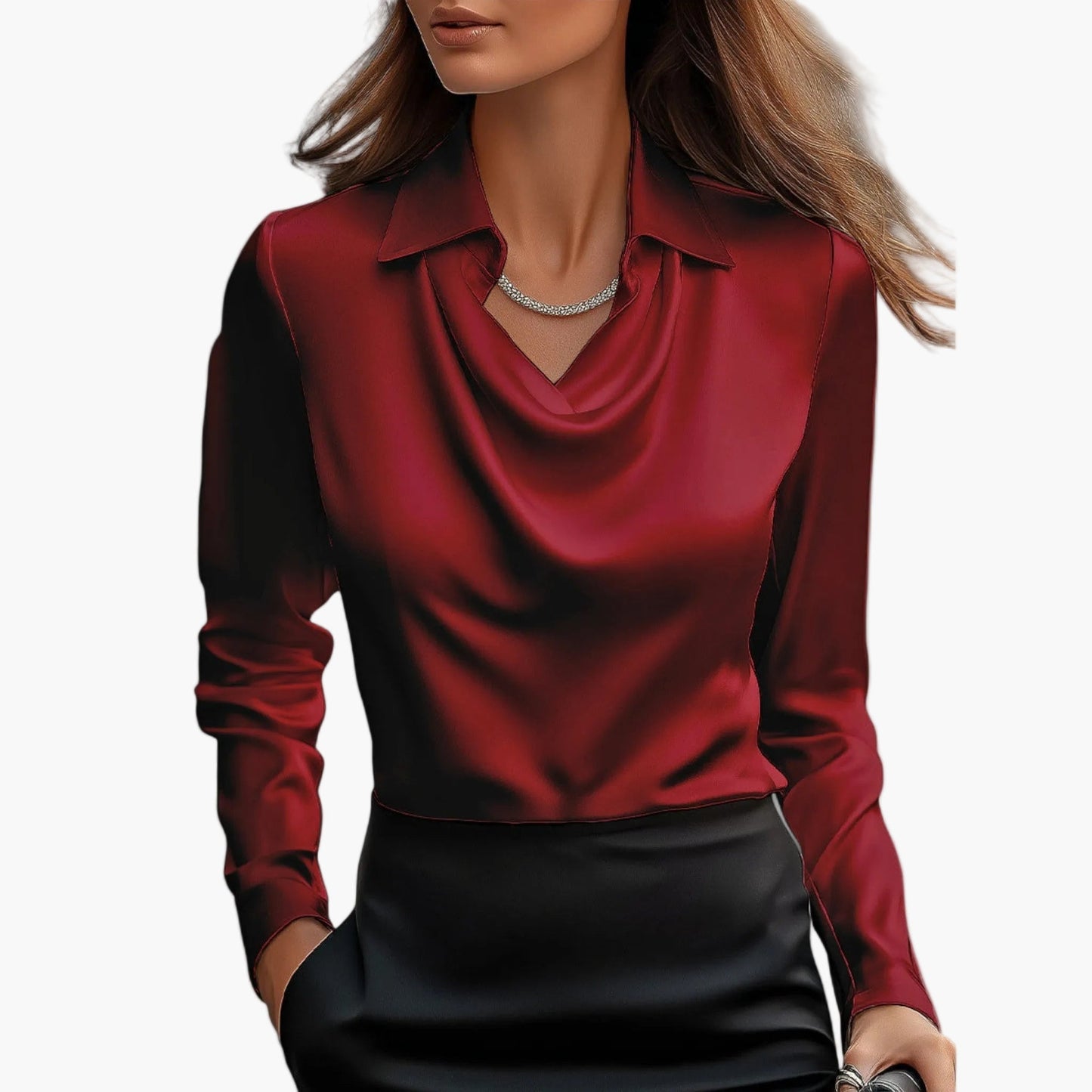 Damen Businessbluse mit Wasserfallkragen – Elegante Büro- & Abendmode