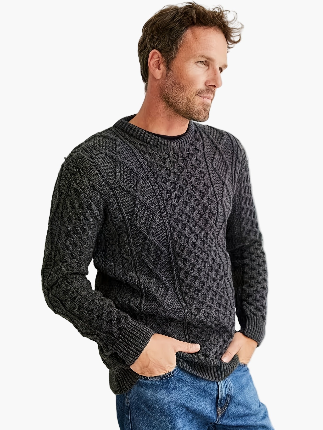 Herren Strickpullover mit Zopfmuster – Klassischer Freizeitstil für Alltag und Freizeit