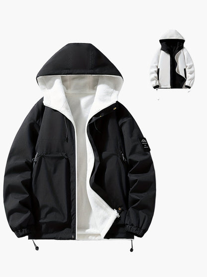 Herren Winterjacke mit Kapuze, Urban Streetwear, Casual Outdoorjacke, Warm Gefüttert
