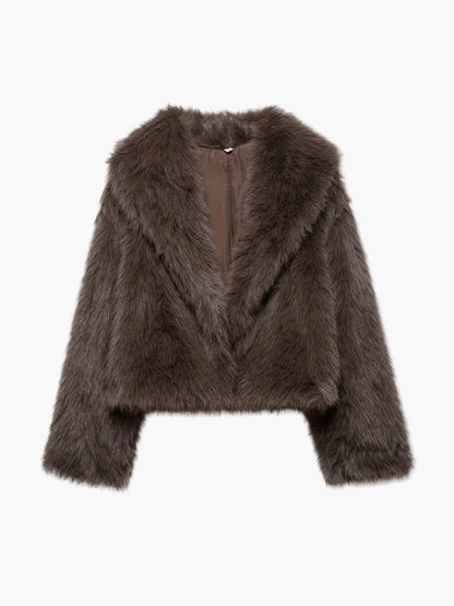 Damen Fashion Cropped Kunstfell Jacke – Trendige Kurzjacke für Herbst & Winter