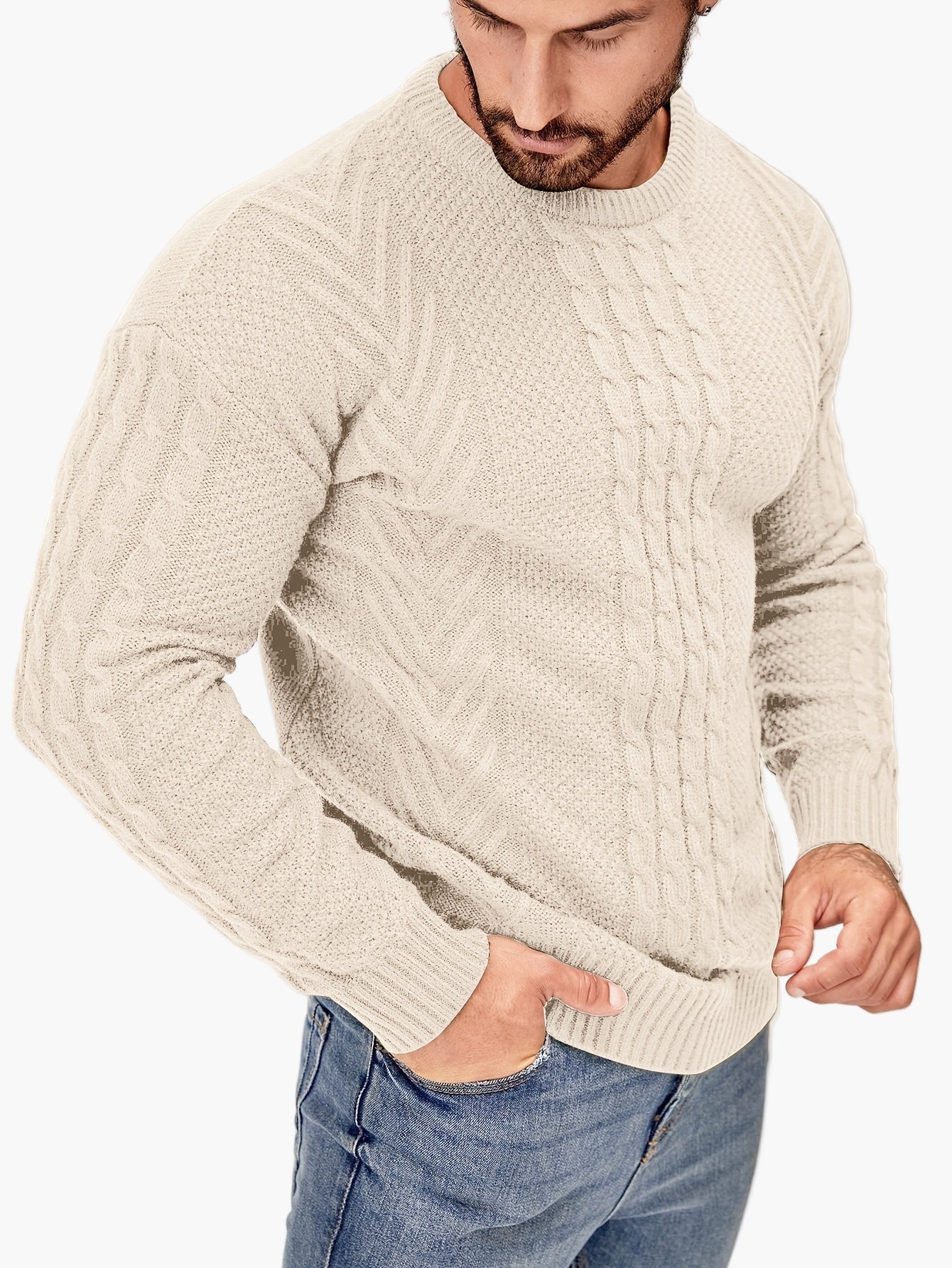 Herren Strickpullover im Casual Look für Herbst und Winter – Modischer Grobstrick Pullover mit Rundhalsausschnitt