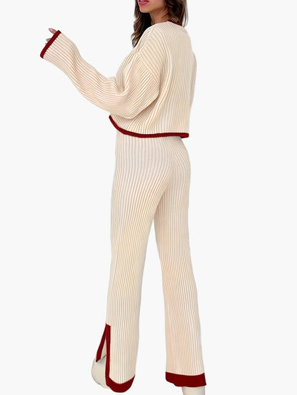 Damen Elegantes Zweiteiler-Set – Strickpullover und Hose, Stilvoll für Freizeit und Alltag
