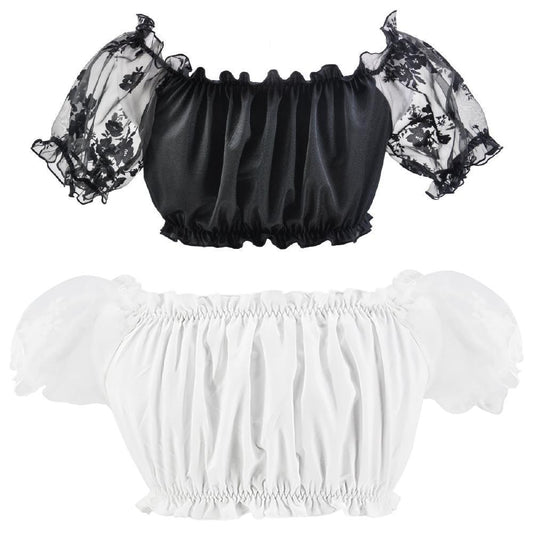 Dam crop top med puffärmar och spets – Oktoberfest elegant off-shoulder topp för trendmedvetna kvinnor