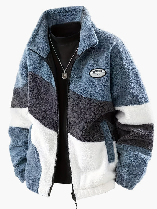 Herren Preppy Style Softshelljacke mit Farbblock-Design und Stehkragen – Freizeitjacke mit Taschen und Reißverschluss