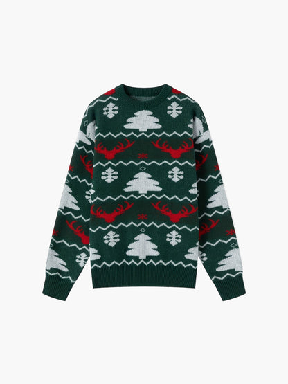 Herren Weihnachts-Pullover mit Rentier- und Tannenbaum-Muster, ideal für festliche Partys und Winter