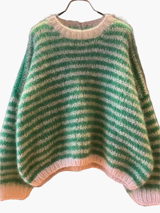 Damen Strickpullover mit Streifenmuster und Rundhalsausschnitt – Lässiger Herbst/Winter Sweater