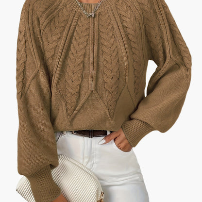 Damen Strickpullover Elegant mit Zopfmuster – Modischer Freizeit Sweater für Herbst und Frühling