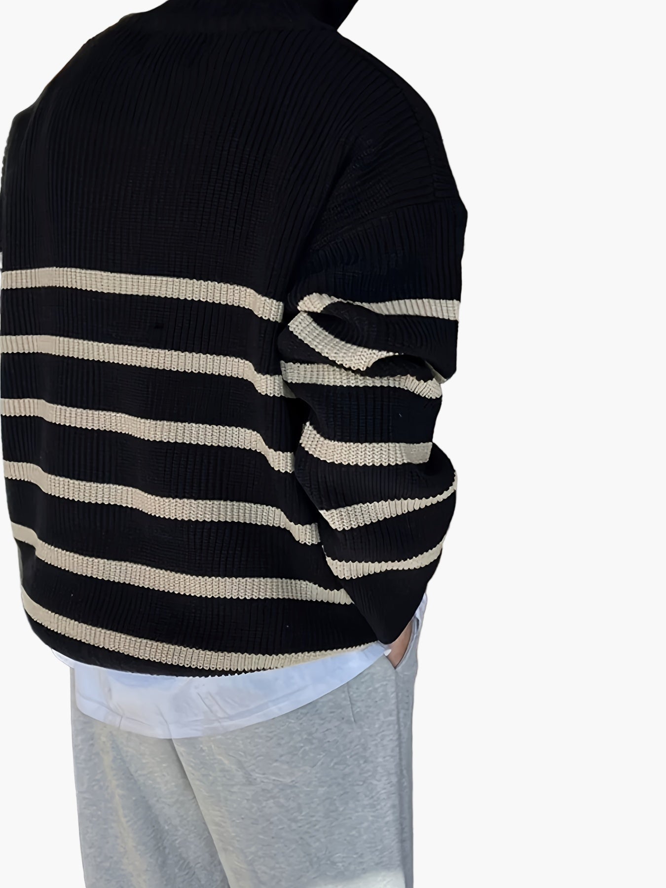 Herren Strickpullover mit Viertelreißverschluss und Streifen – Lässiger Herbst/Winter Style