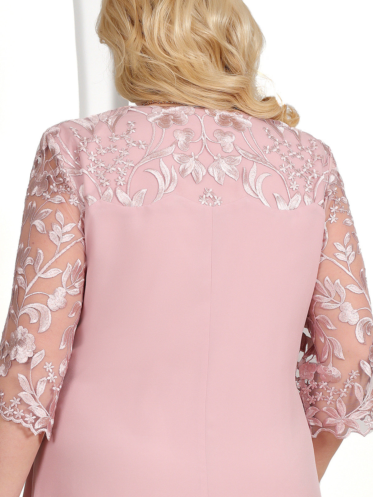 Damen Elegantes A-Linien-Kleid in Rosa mit Bestickten Netzärmeln